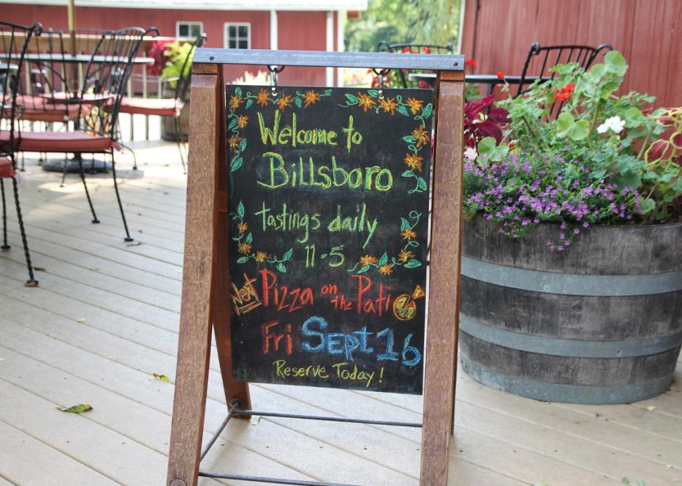 Closeup of the sign at the Billsboro Winery during a sunny day