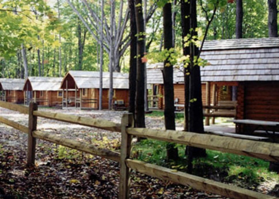 Cabins set amidst a wooded setting