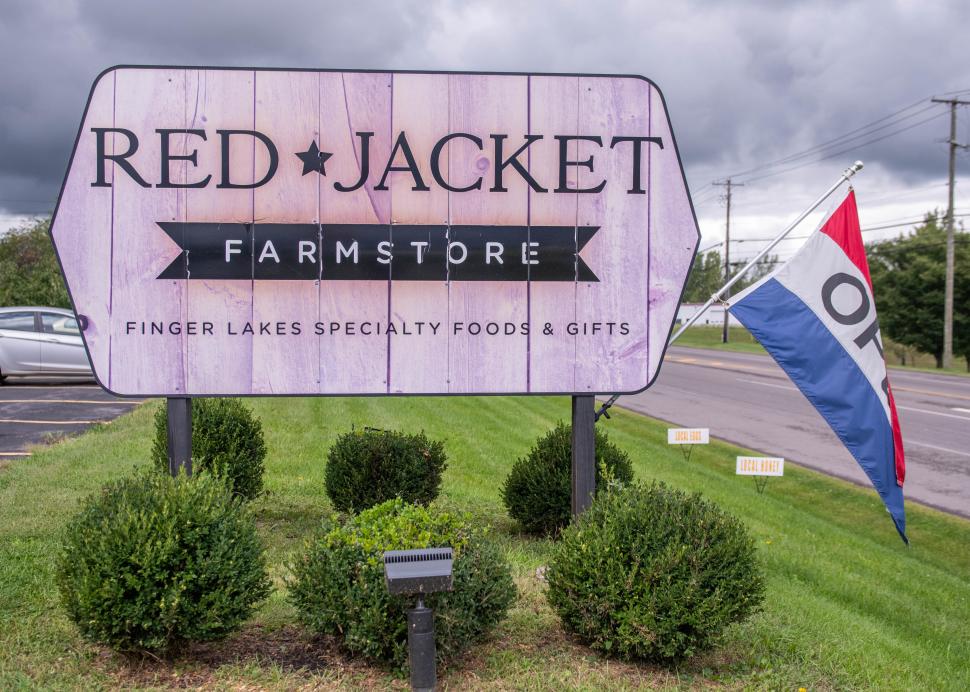 Exterior sign for Red Jacket Orchards in Geneva