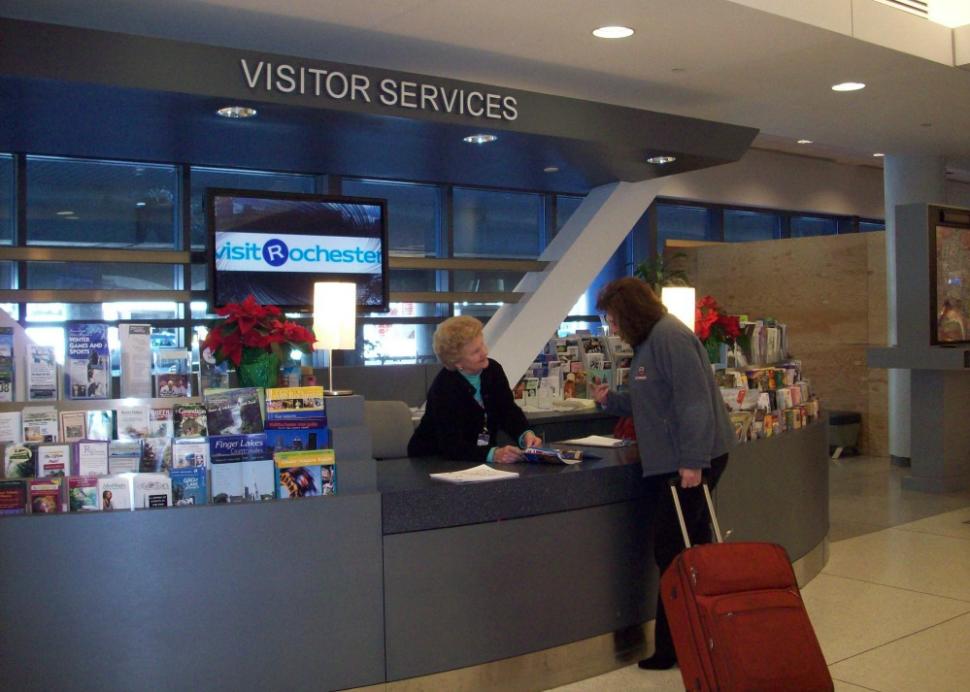 Greeting visitors at the Rochester Airport