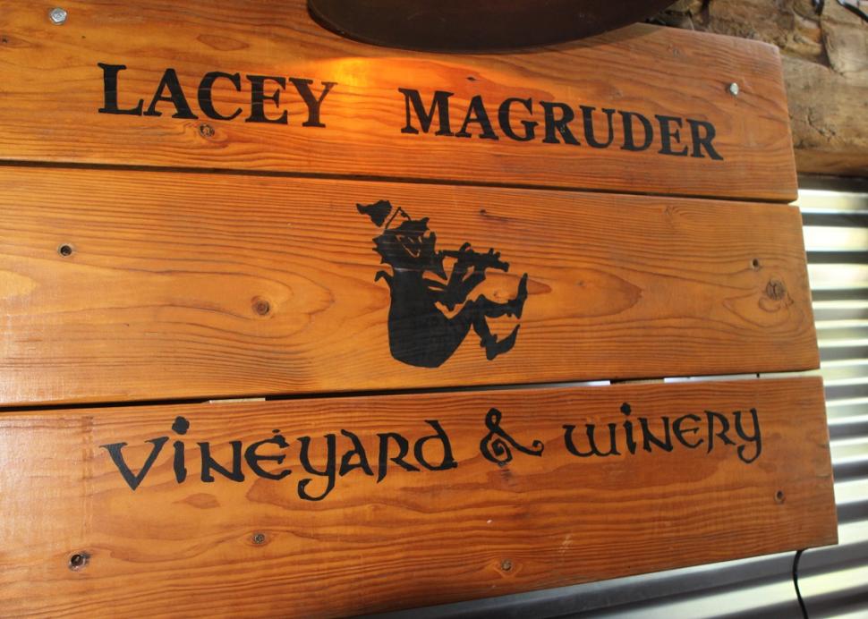An interior sign for Lacey Magruder Vineyard and Winery