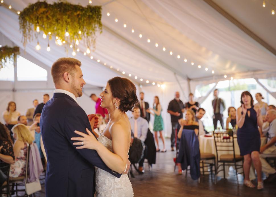 Couple dancing at their wedding inside the Grand Tent at New York Kitchen