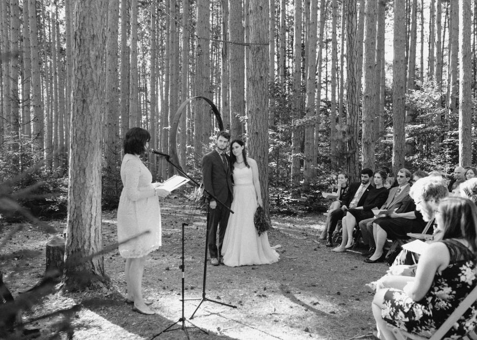 Bride and Groom pose for a photo at the Cummings Nature Center