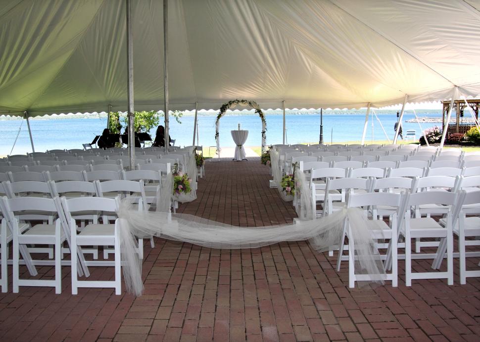 A wedding isle overlooks Seneca Lake at the Ramada Geneva Lakefront Hotel