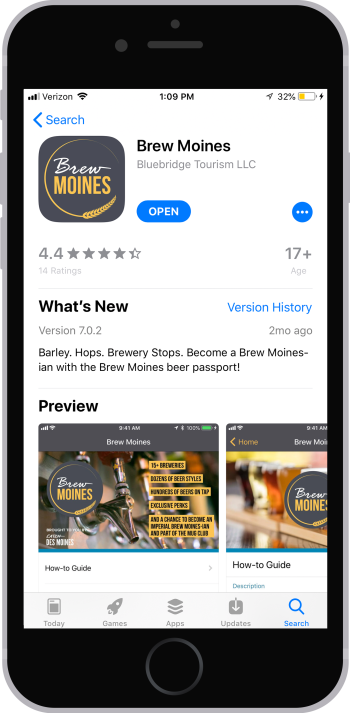 Brew Moines App Store download screen