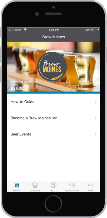 Brew Moines App home