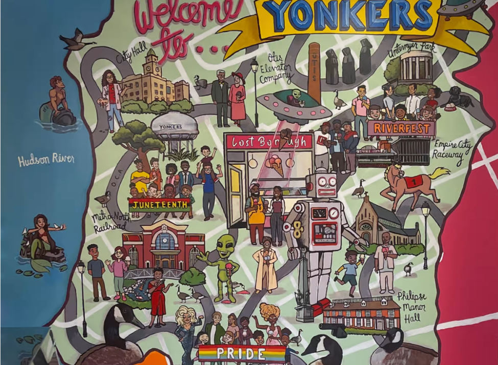 Lost Borough cartoon map of Yonkers
