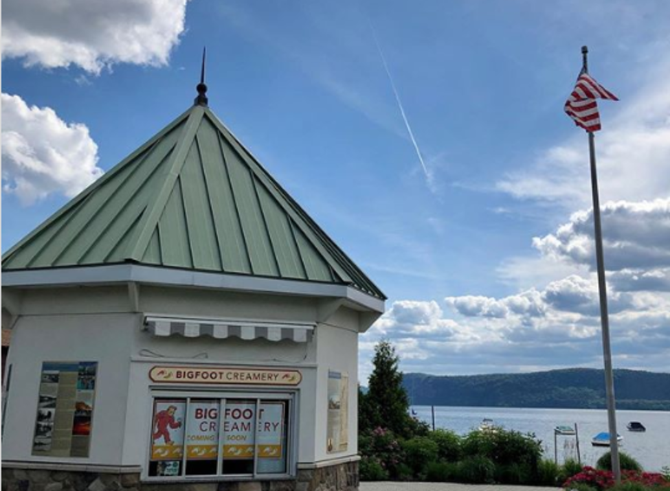 Bigfoot Creamery kiosk beside the Hudson River
