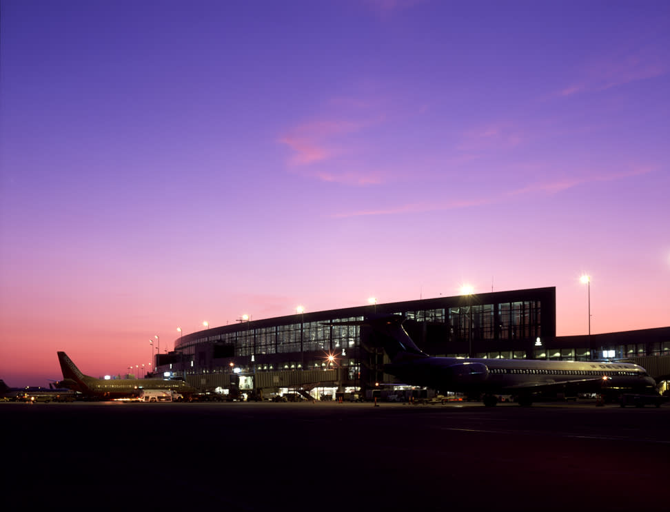 Austin Bergstrom International Airport terminal at sunset in austin texas