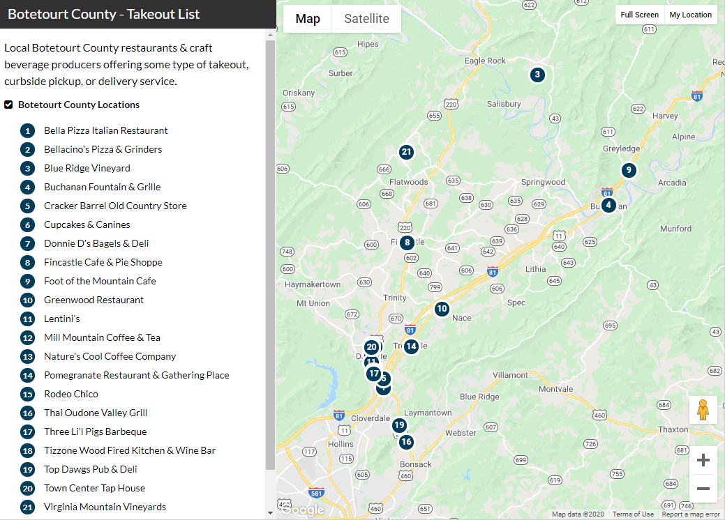 Restaurant Takeout Options & Maps Roanoke, Salem, Botetourt County