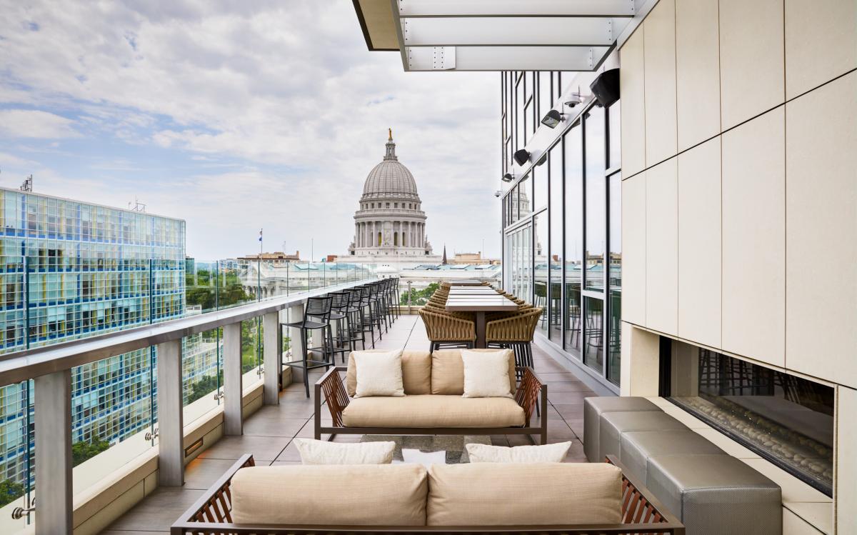 A view of the State Capitol building from Eno Vino at the AC Hotel