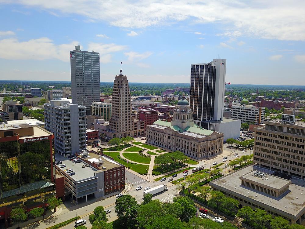 Downtown Fort Wayne Skyline Drone Photo - Fort Wayne, IN