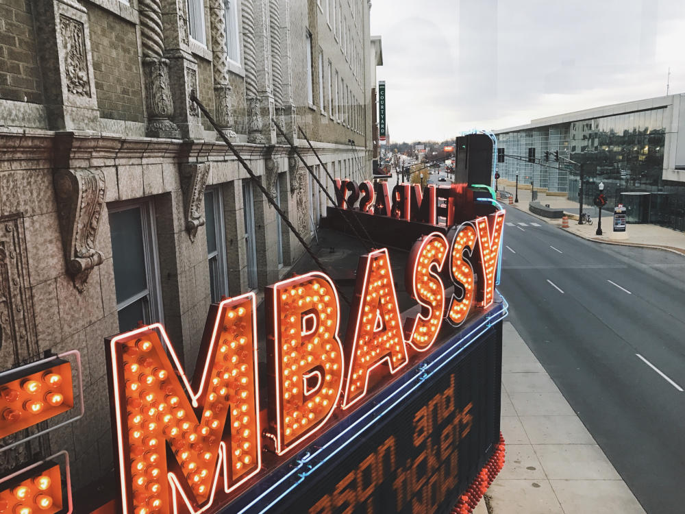 Historic Embassy Theatre Marquee Sign in Fort Wayne, Indiana