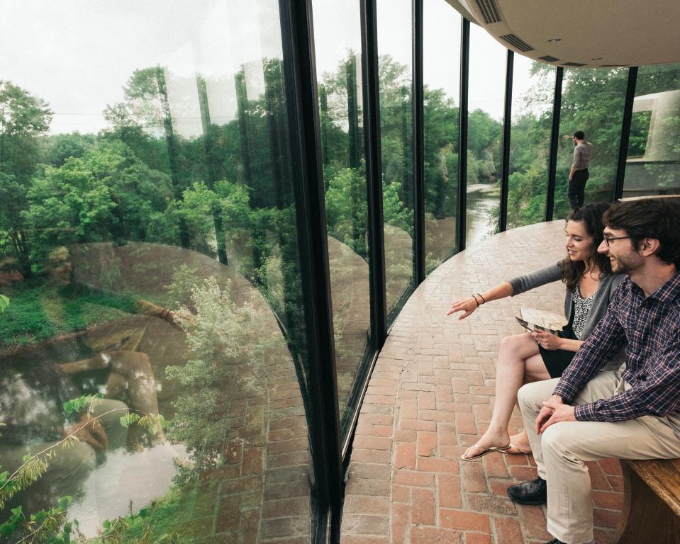 The Museum's floor-to-ceiling attrium windows overlook the beautiful Brandywine River