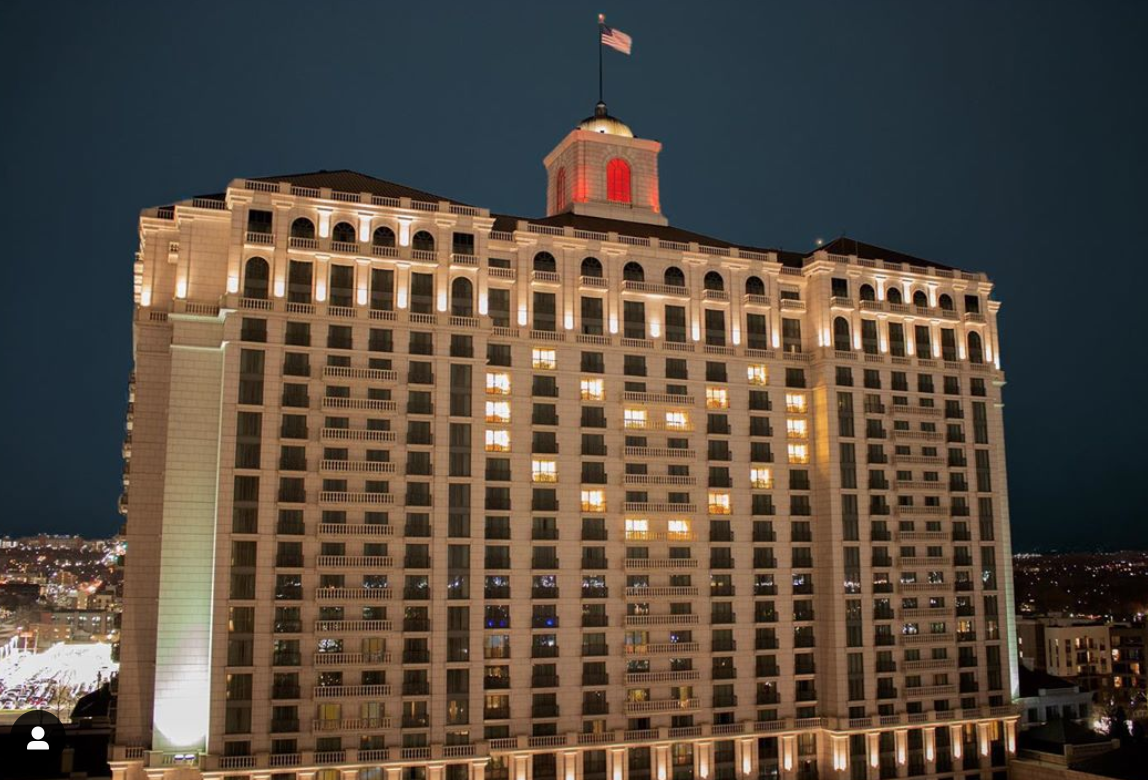 Grand America Hotel with heart made from window lights