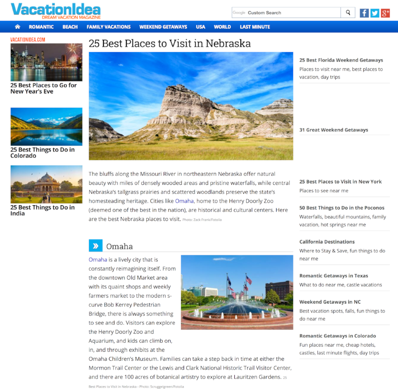VacationIdea.com - 25 Best Places to Visit in Nebraska