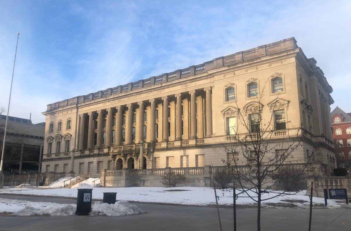 A view of the Wisconsin Historical Society from the street