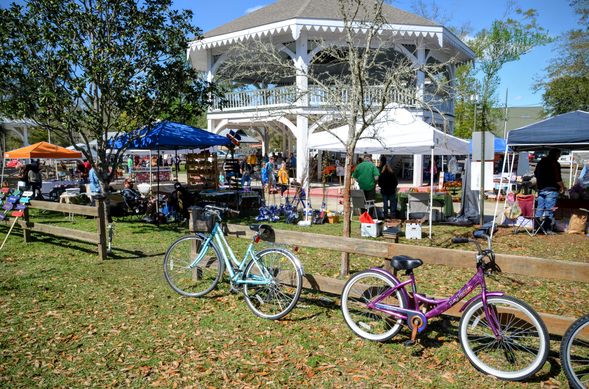 Bikes on front of the Abita Springs Pavilion