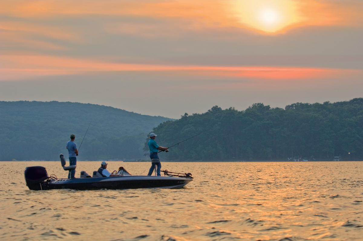 Sunset Fishing on Lake Wallenpaupack in the Pocono Mountains