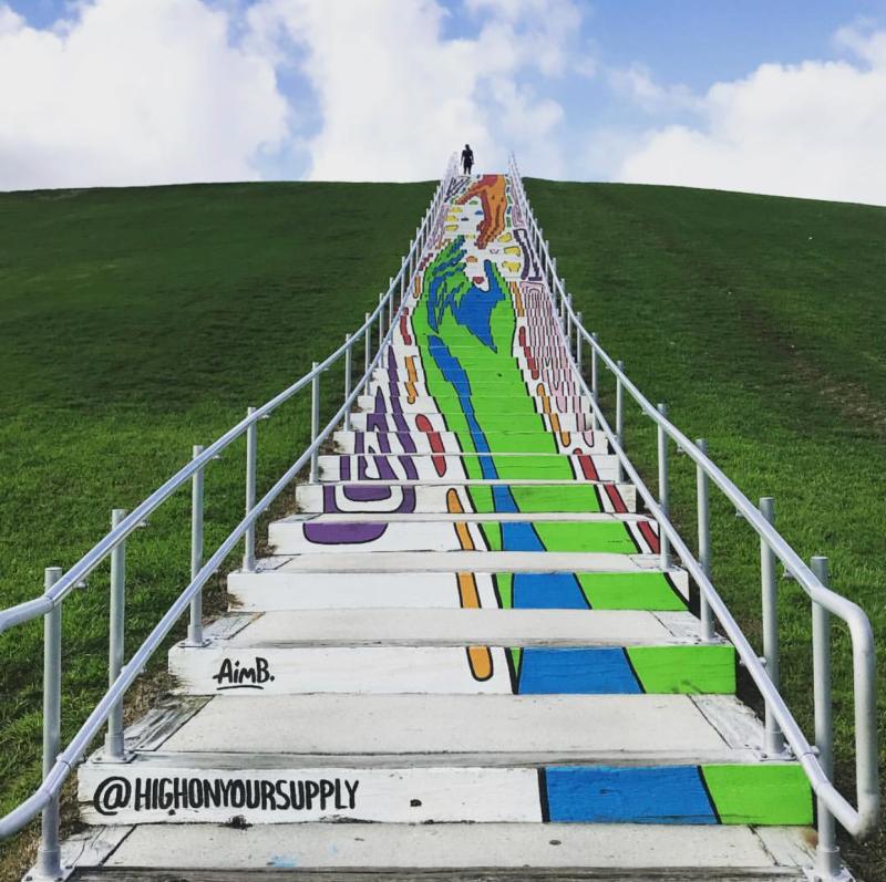 Mount Trashmore Stairs With Person At The Top Of The Hill In Virginia Beach