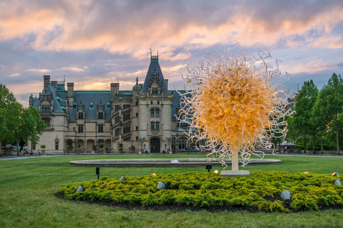 Chihuly at Biltmore at dusk