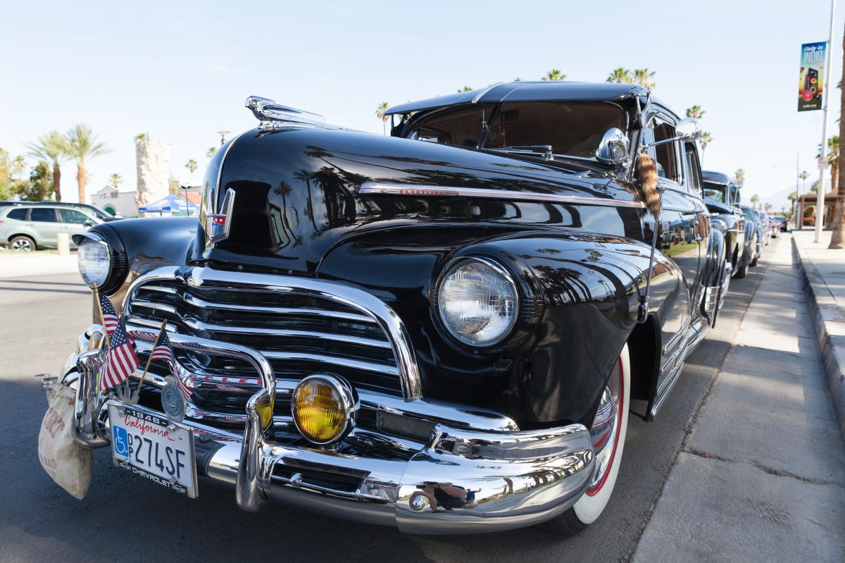 Black classic car parked.