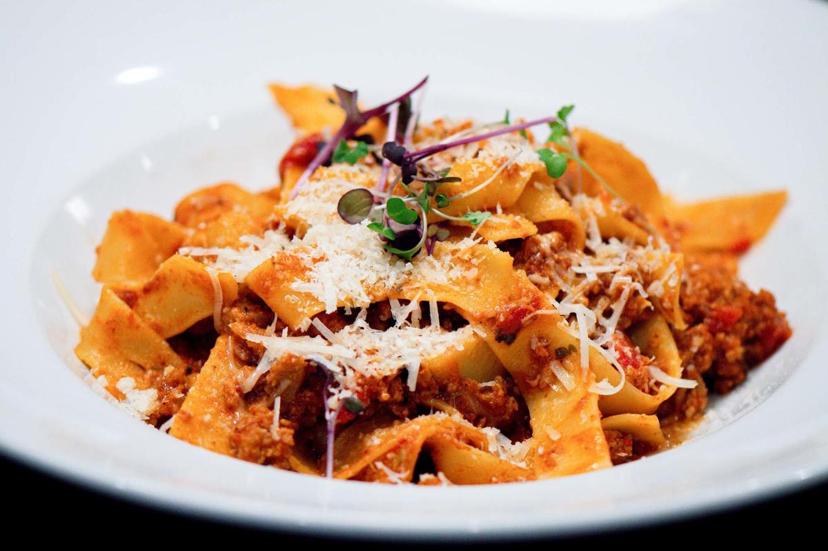 A plated pasta dish from Tramici Italian restaurant on St. Simons Island, GA