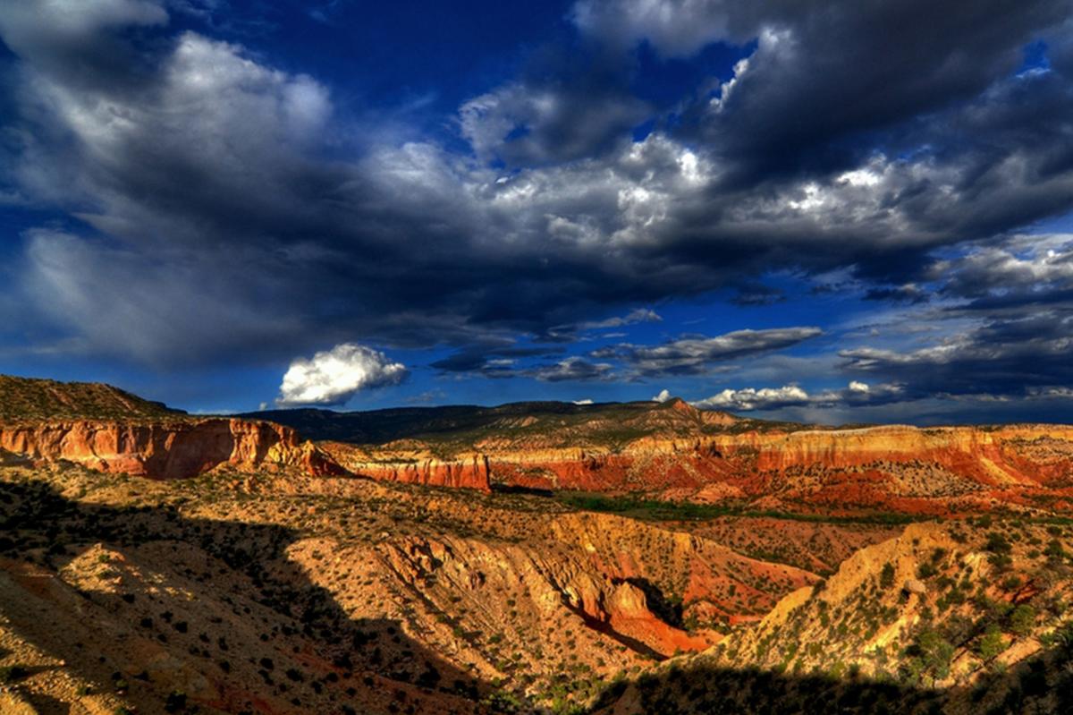 Landscape view of cliffs and sky of Ghost Ranch, NM