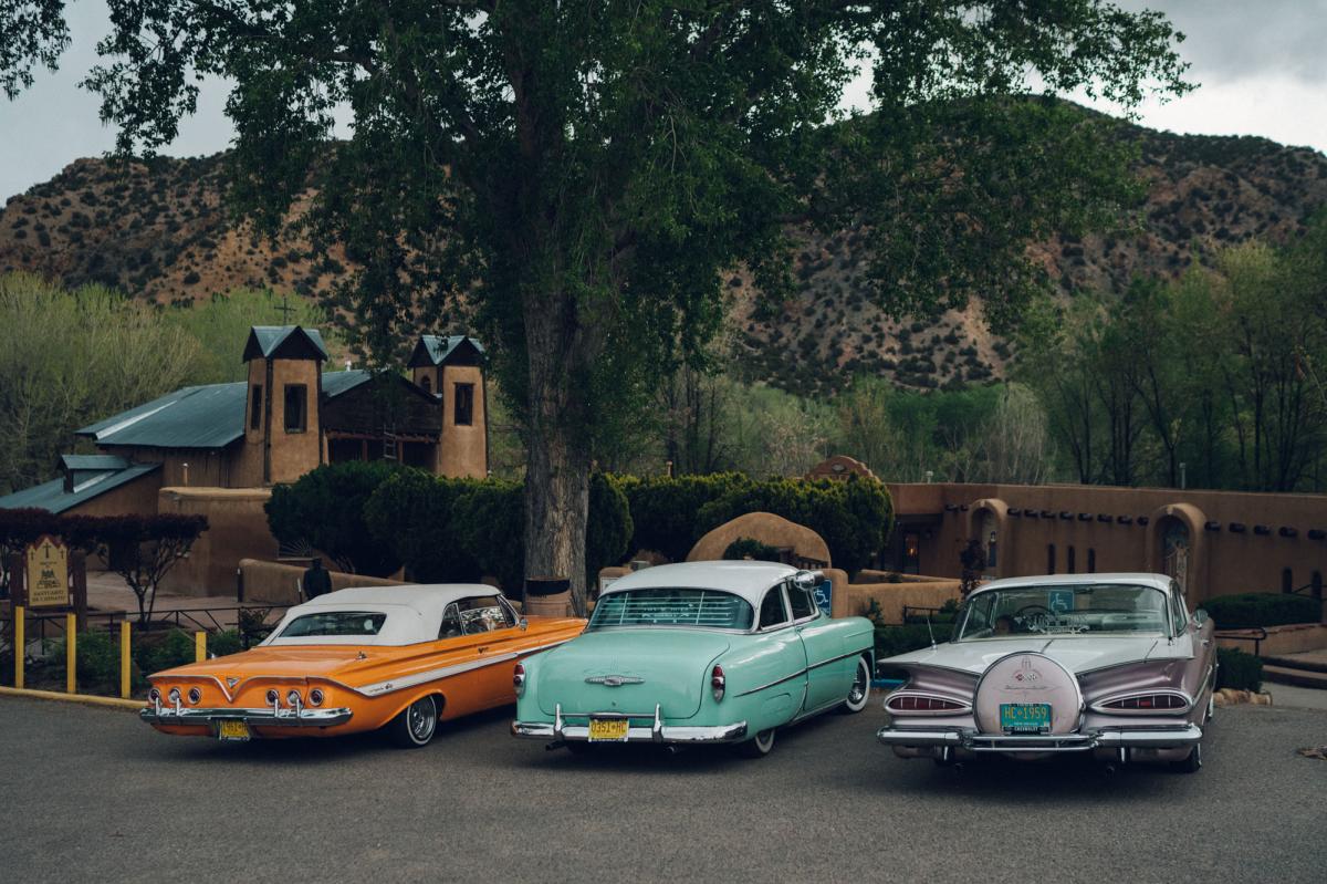 Lowrider cars at the Sanctuario de Chimayo