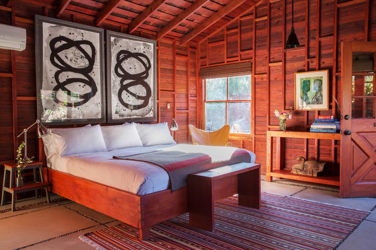 Rustic chic guest room at Sparrows Lodge in Palm Springs