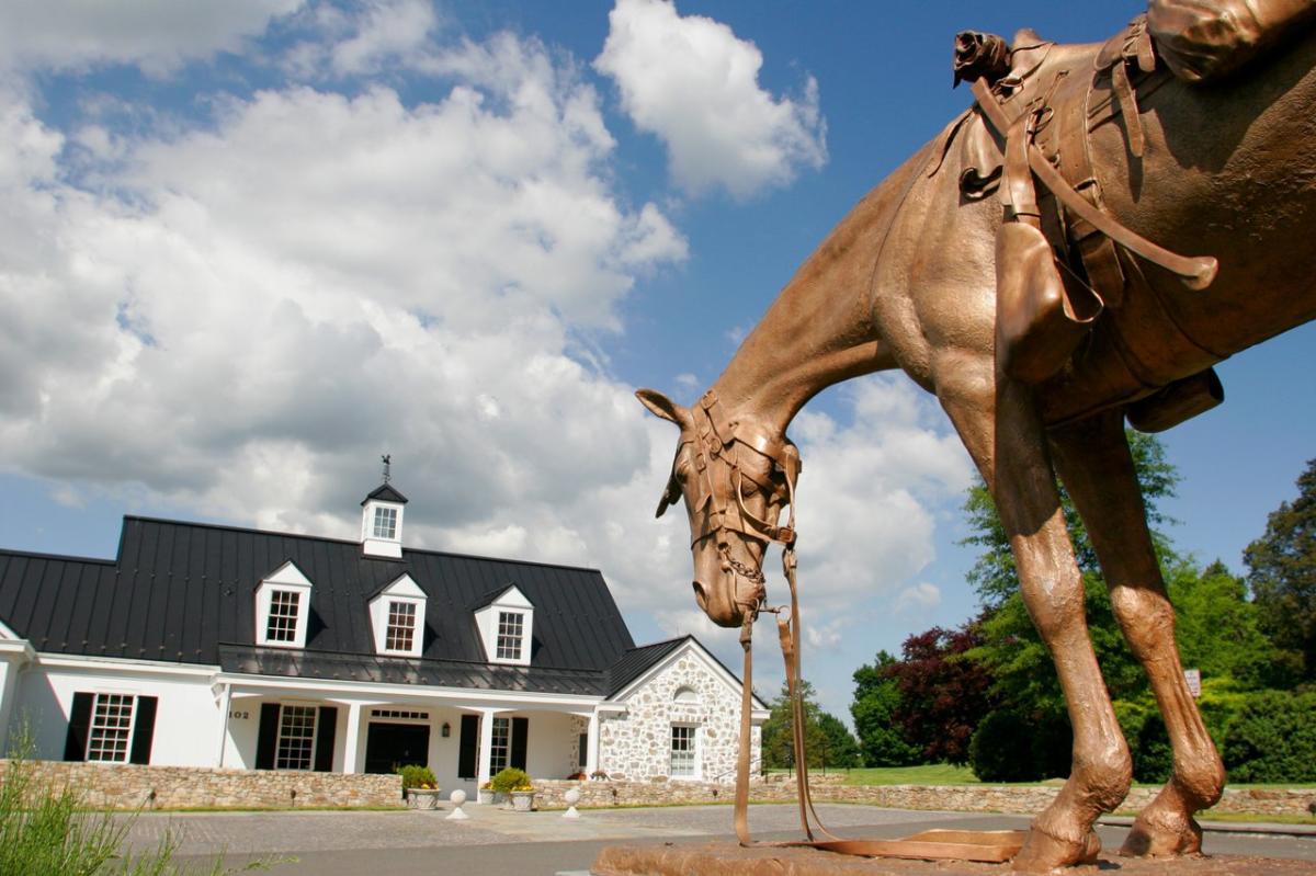 The Civil War Hose and Mule memorial statue at the National Sporting Library and Museum