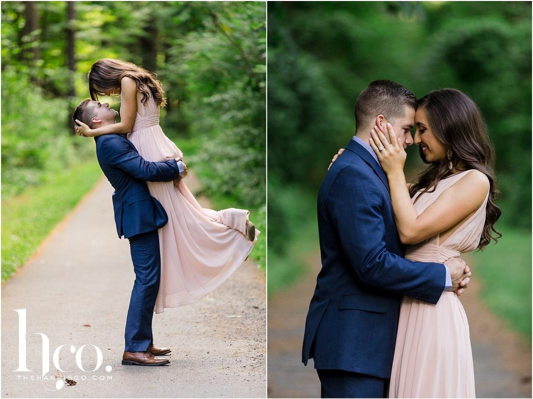 Collage of couple embracing on Avenue of the Pines in Saratoga Spa State Park