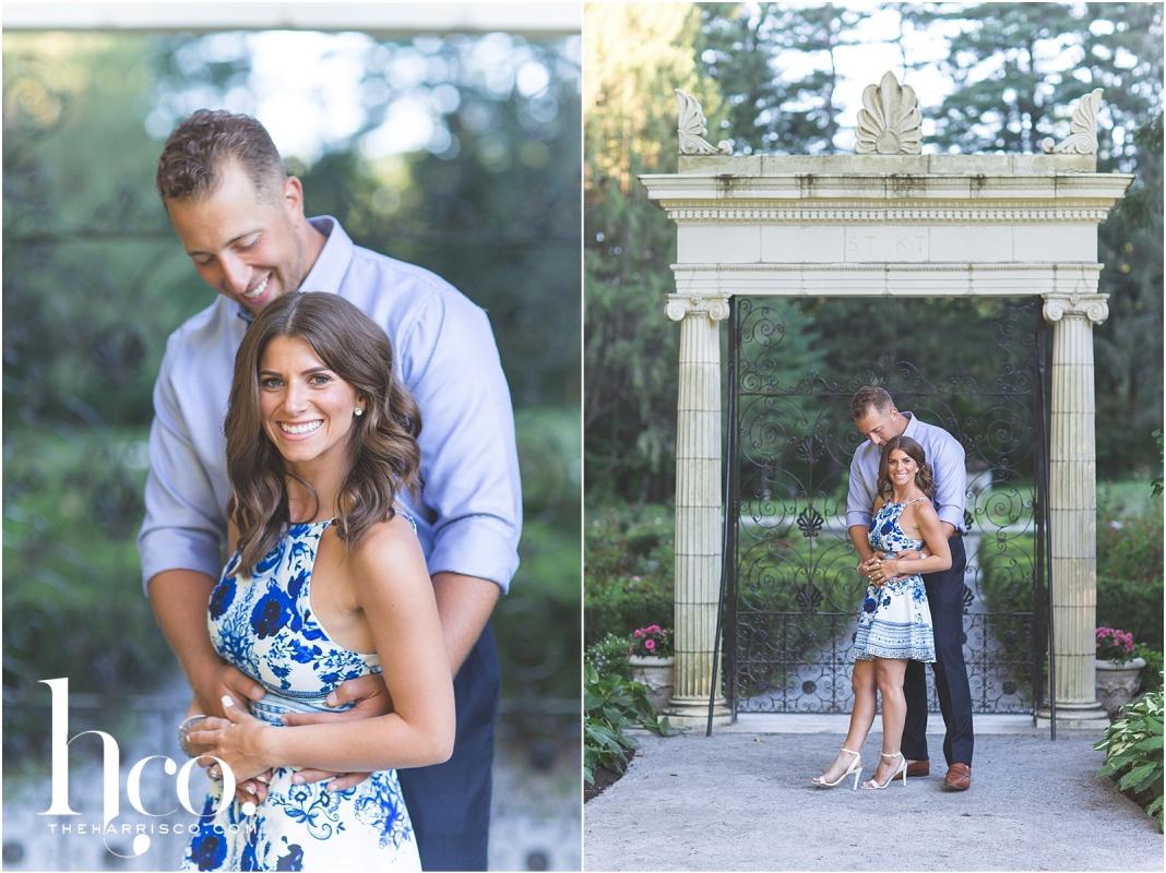 Collage of couple's engagement photos at Yaddo Gardens in Saratoga