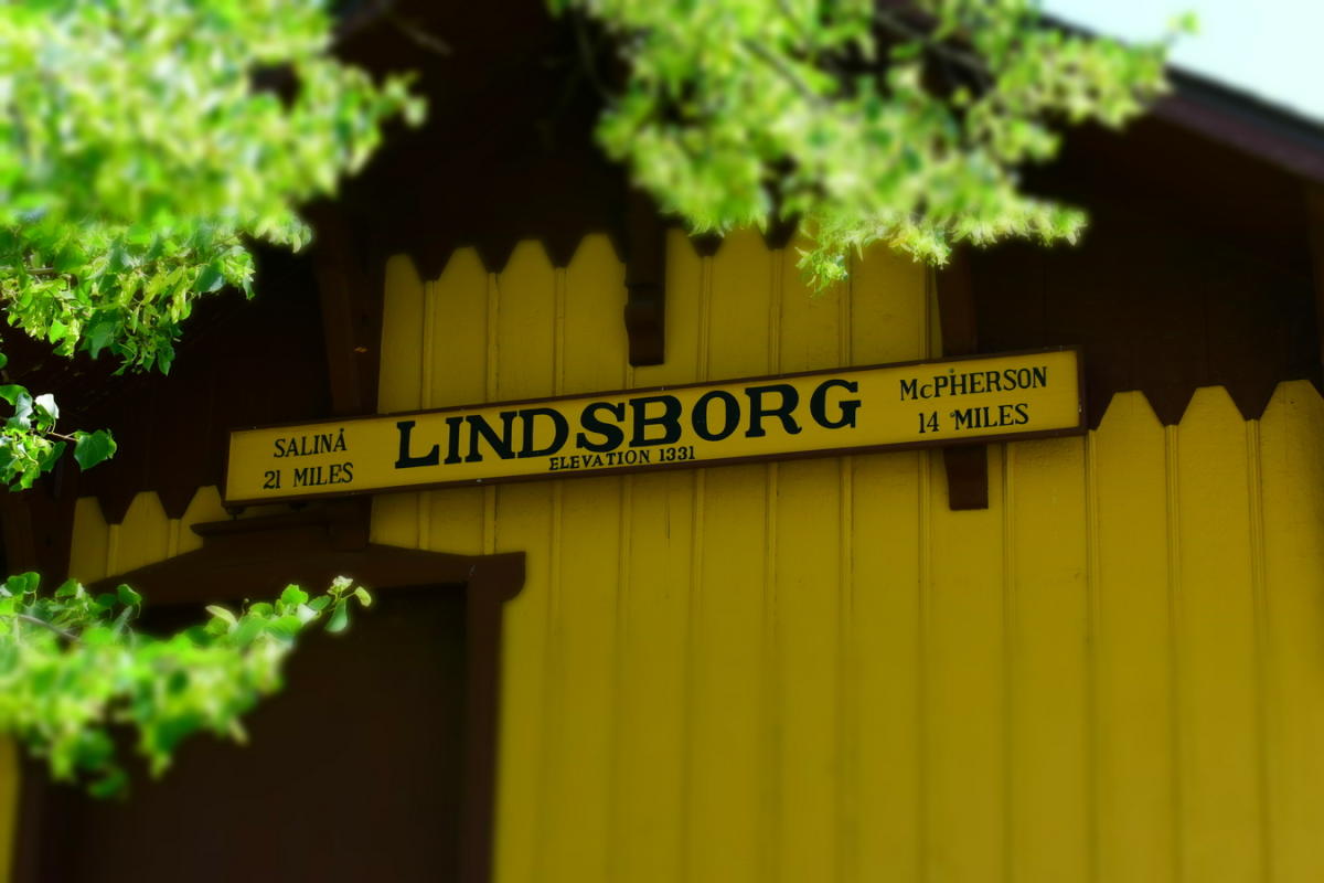 Lindsborg Building Sign at The Old Mill Train Depot in Heritage Square
