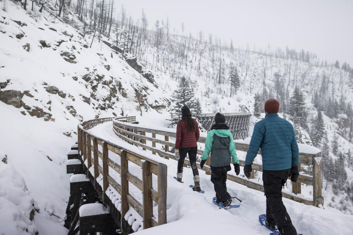 Snowshoeing Myra Canyon Trestles