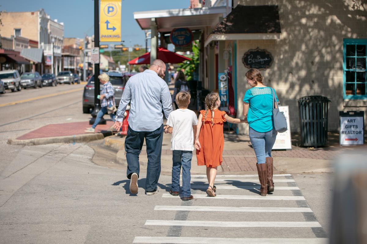 Family Walking in Downtown Bastrop