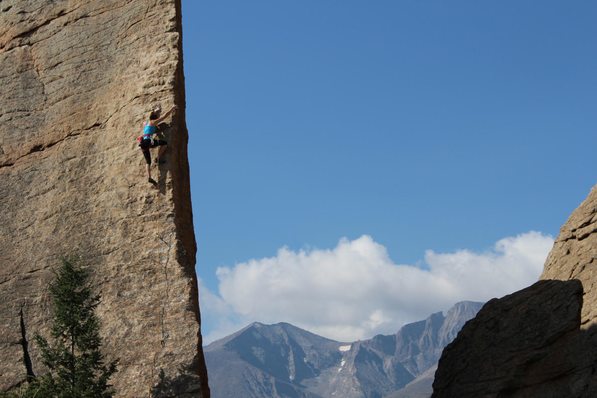 A woman rock climbing