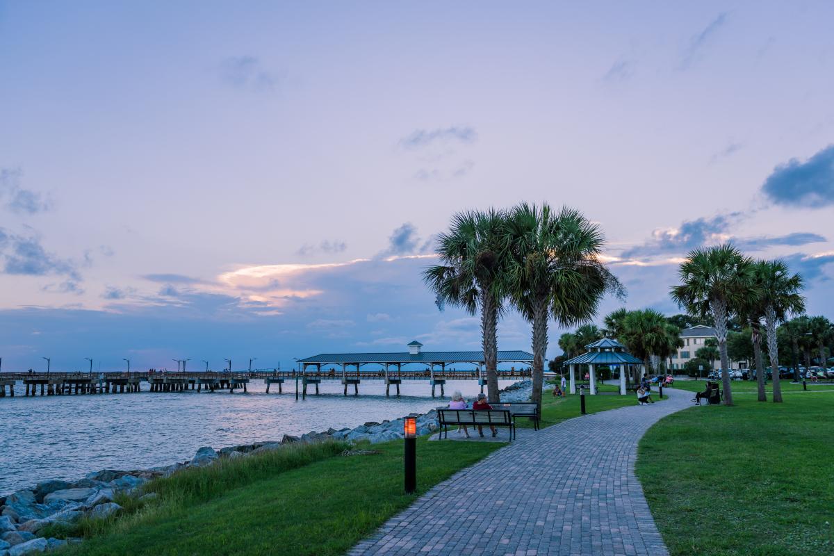 Dusk settles in over Neptune Park on St. Simons Island, Georgia