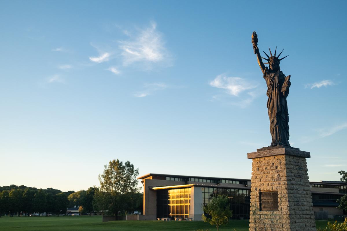 An 18-foot Statue of Liberty replica at Warner Park