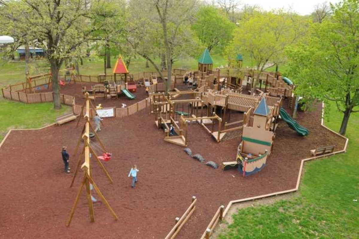 Aerial view of the playground at Fireman's Park