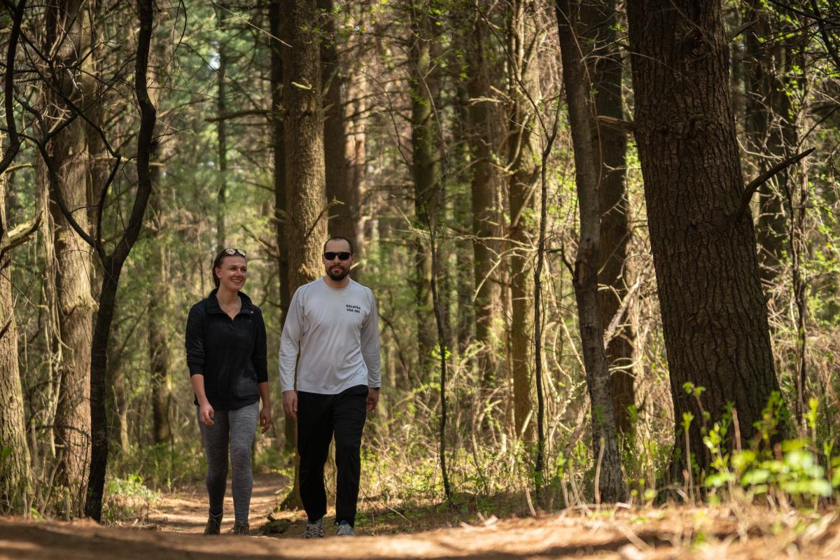 A couple hikes on a wood trail in the Arboretum