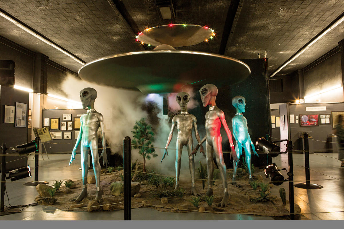A band of ETs at the International UFO Museum and Research Center.
