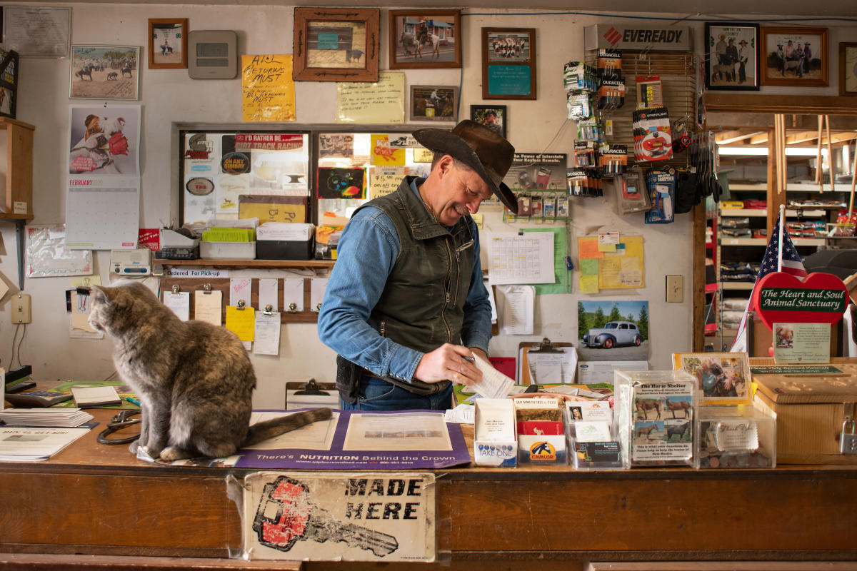 Mark Holloway in the feed store.