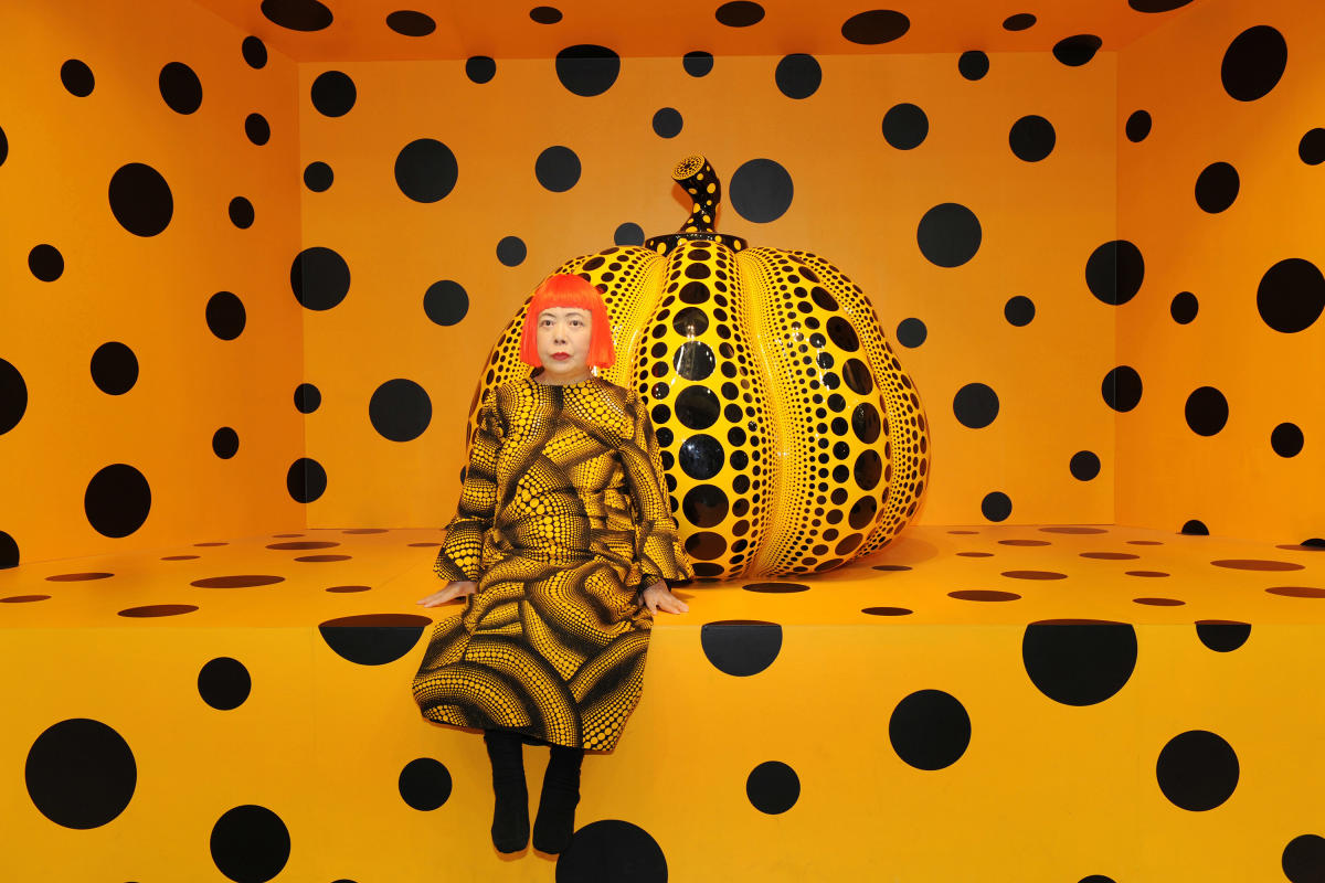 Kusama with Pumpkin, 2010 (c) YAYOI KUSAMA. Courtesy, Ota Fine Arts, Tokyo/ Singapore/ Shanghai; Victoria Miro, London; David Zwirner, New York
