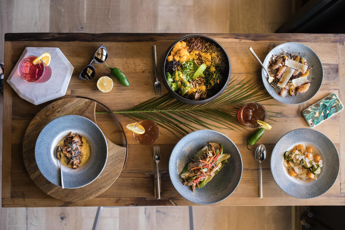 Dishes spread across a table at the Miramonte Indian Wells Resort