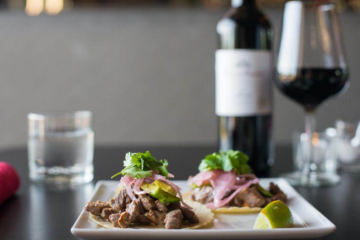 Tacos and wine from Cork & Fork