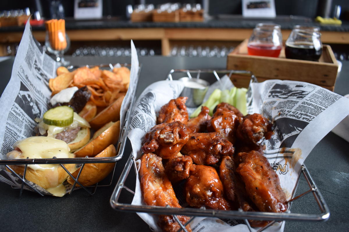 Burger and Basket of Wings at Wallenpaupack Brewing Co