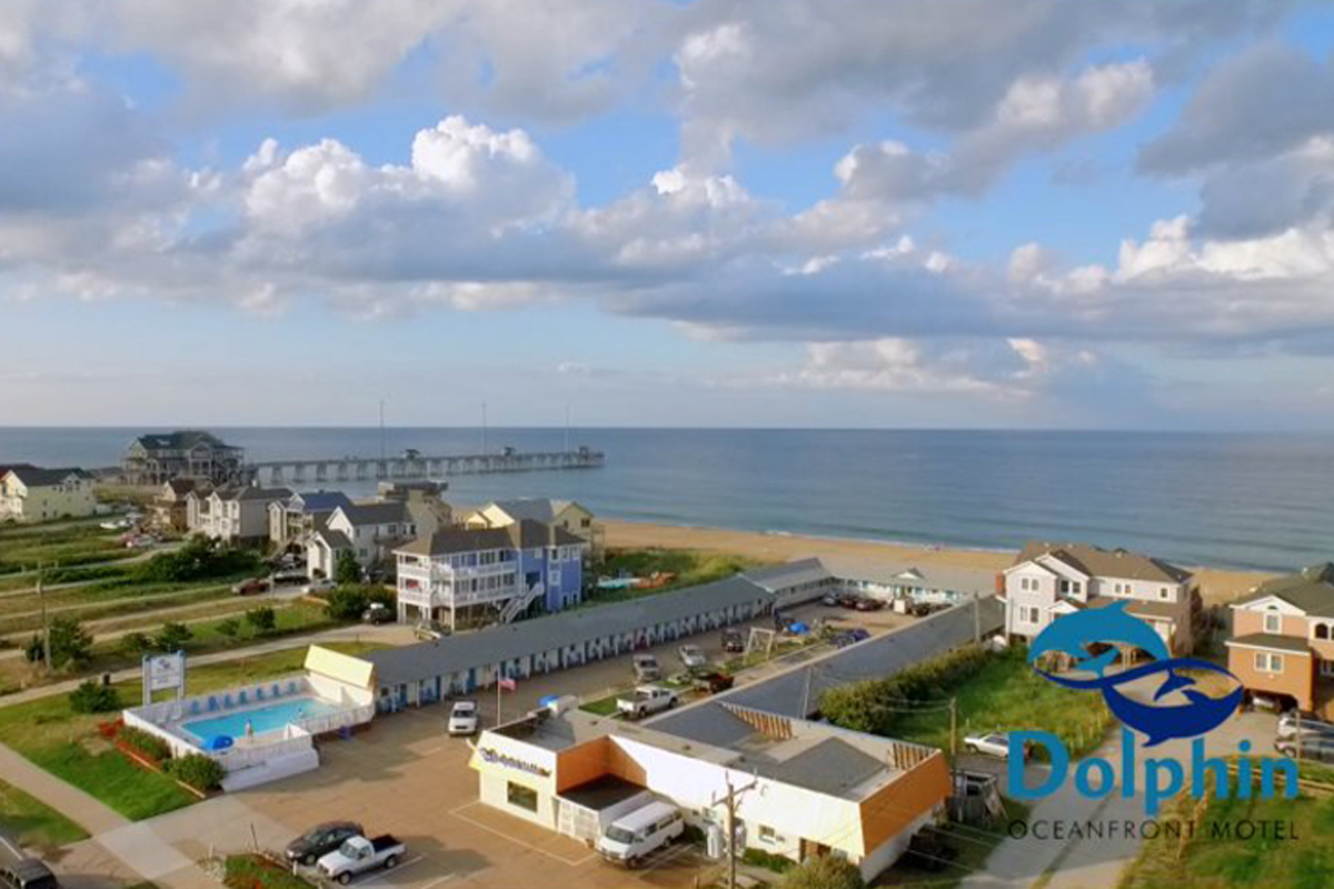 Aerial view of the Dolphin Oceanfront Motel, Outer Banks, NC