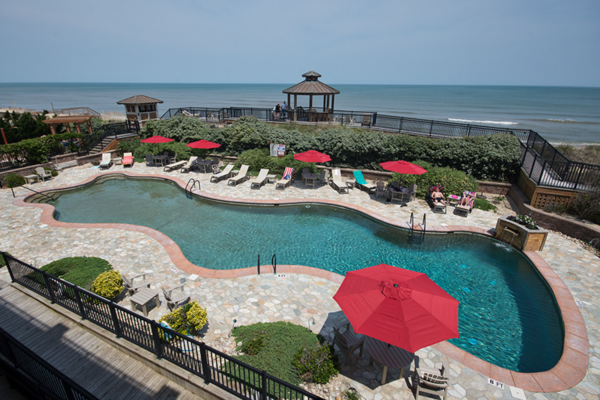 The pool at a resort managed by First Flight Rentals in Outer Banks, NC