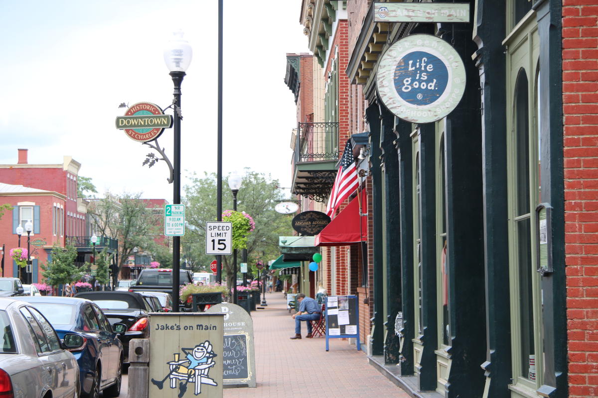 Sidewalk View Of Main Street In St. Charles, MO